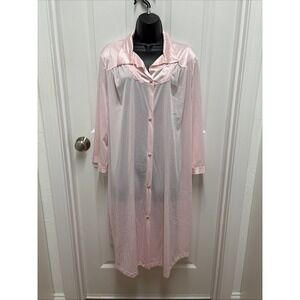 Vintage Vanity Fair Granny Core Robe Night Gown Pink Nylon Buttondown  - Size XL
